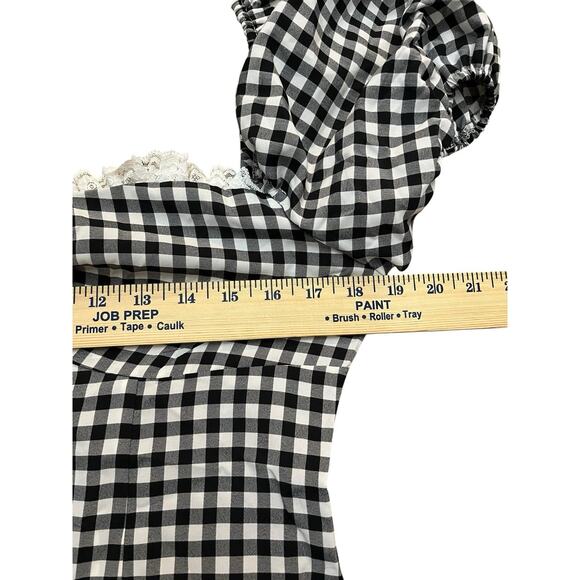 Cider Gingham Milkmaid Mini Dress Large Puff Sleeve Bow Coquette Cottagecore - Picture 9 of 10